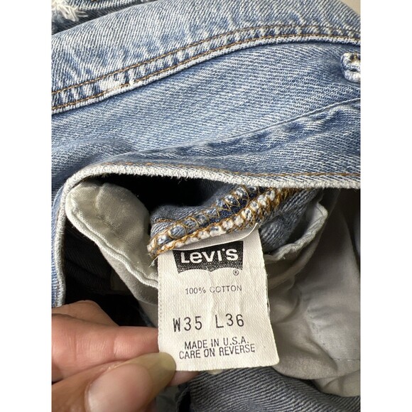 VTG Levis 501 Jeans Mens 32x32 90s USA Button Fly Distressed Patched Denim - Picture 2 of 12